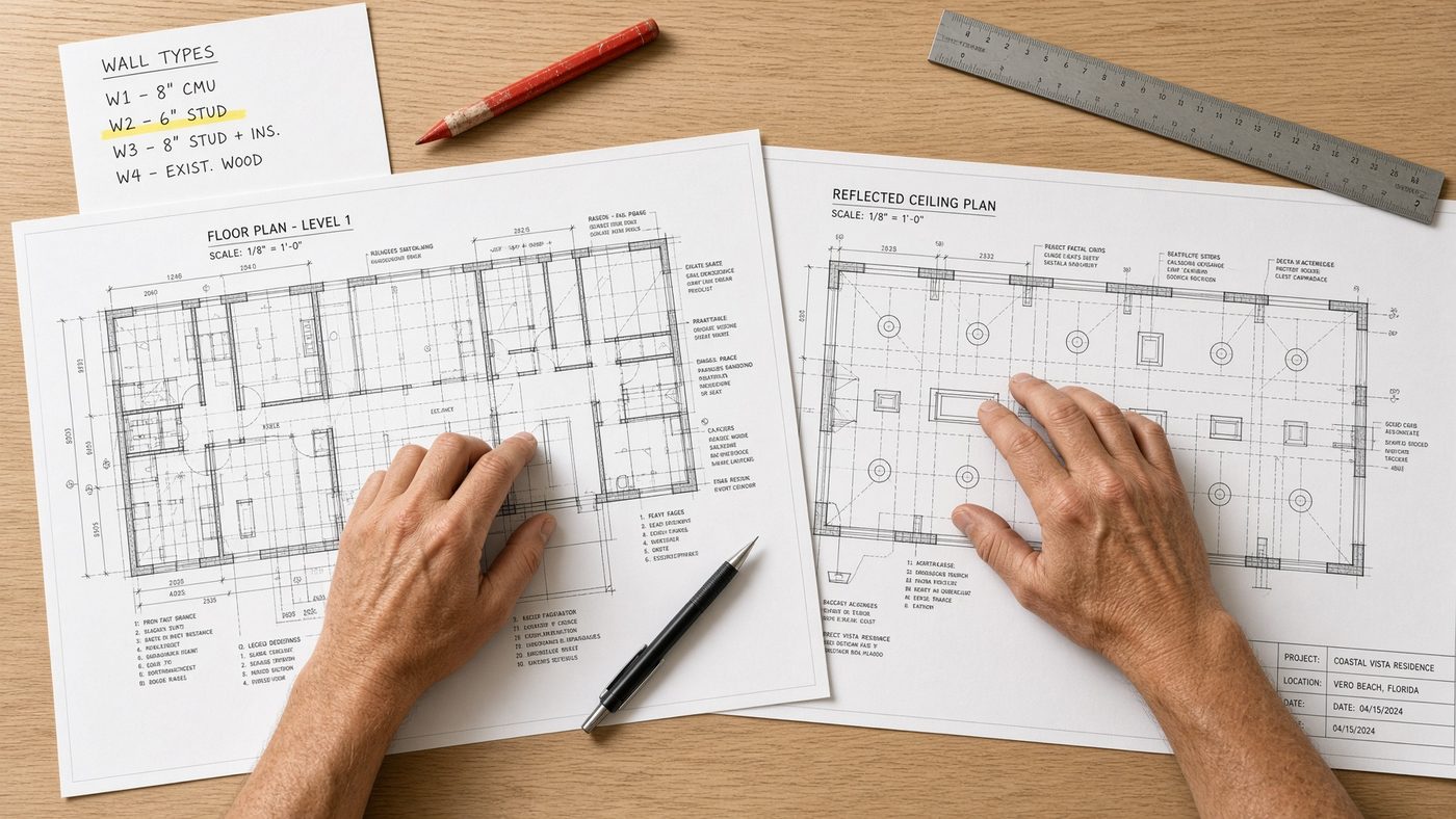 Hands reviewing architectural prints